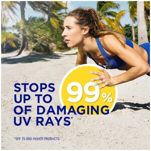 Woman being active on the beach - Coppertone Sport Broad Spectrum Sunscreen Spray stops up to 99% of damaging UV rays