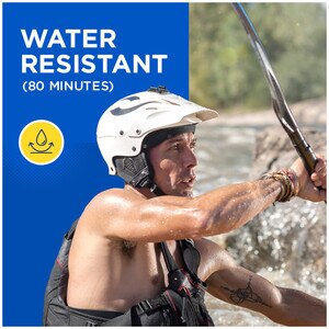 Coppertone Sport Broad Spectrum Sunscreen Spray is water resistant (80) minutes - man whitewater rafting