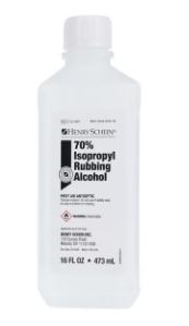 Clear bottle with white label and cap 70% Isopropyl Rubbing Alcohol
