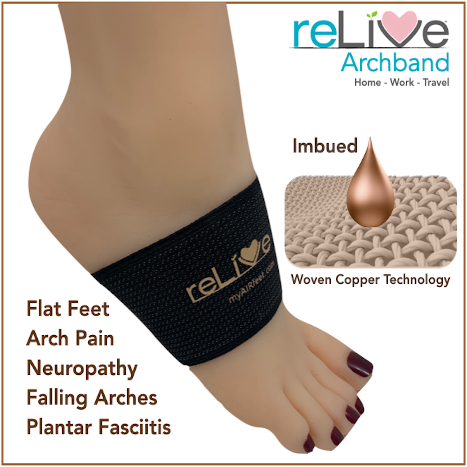 AIRfeet Copper Imbued Massaging/Compression ArchBAND - 2 pack