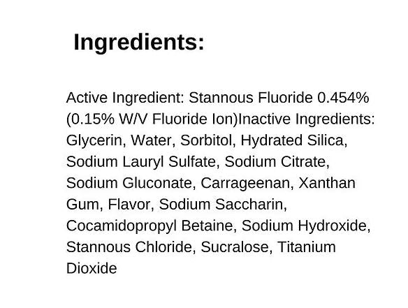 Crest Kids Advanced Toothpaste active ingredients label