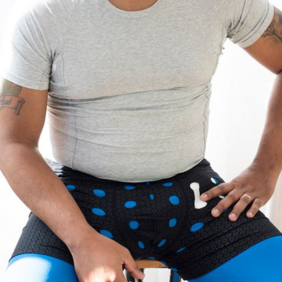 Man wearing HidraWear Boxer Briefs For Men sitting on a stool