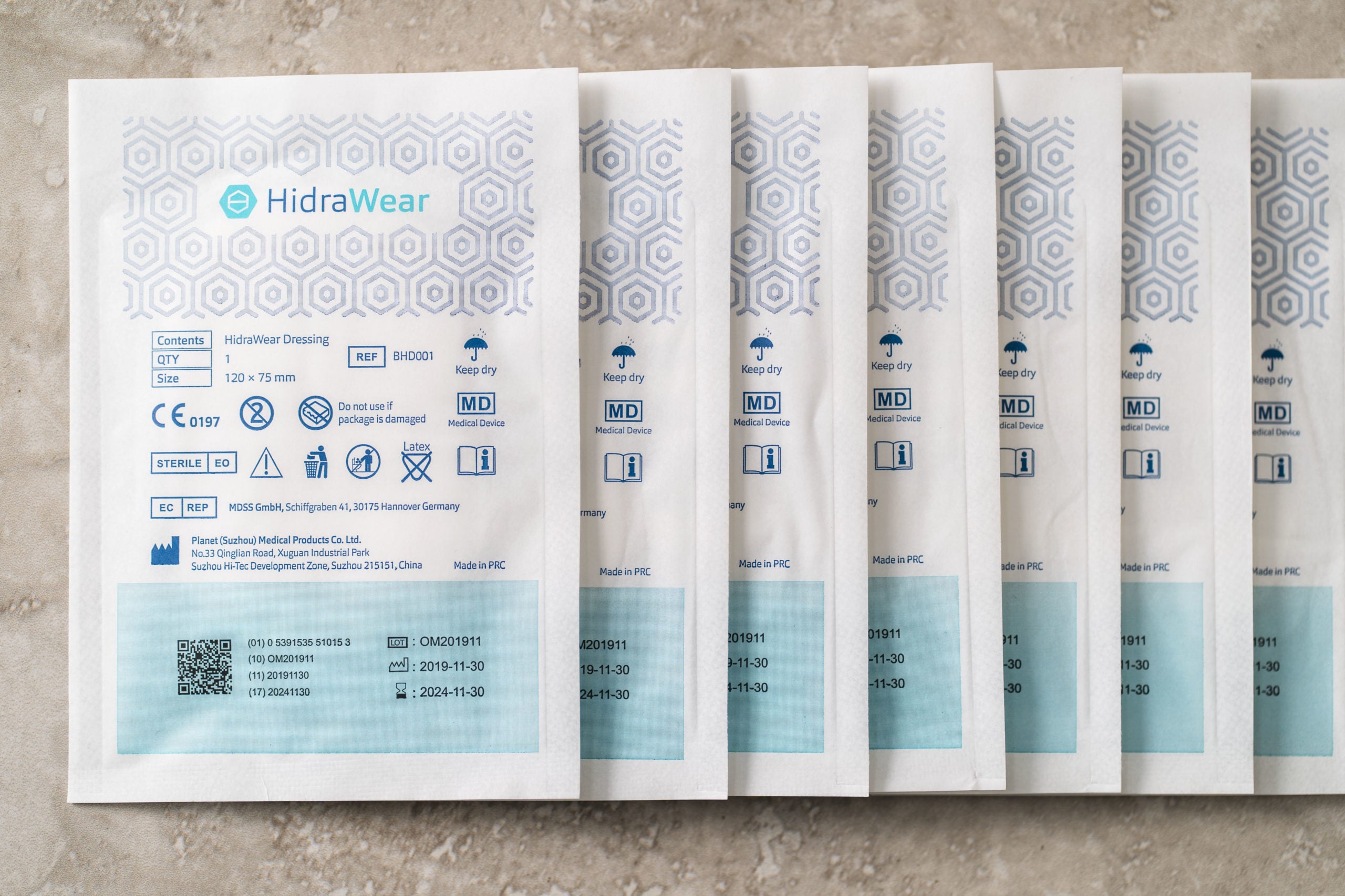 HidraWear Dressings shown in packaging fanned out