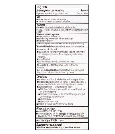 MiraLAX Laxative Powder 8.3oz drug facts label