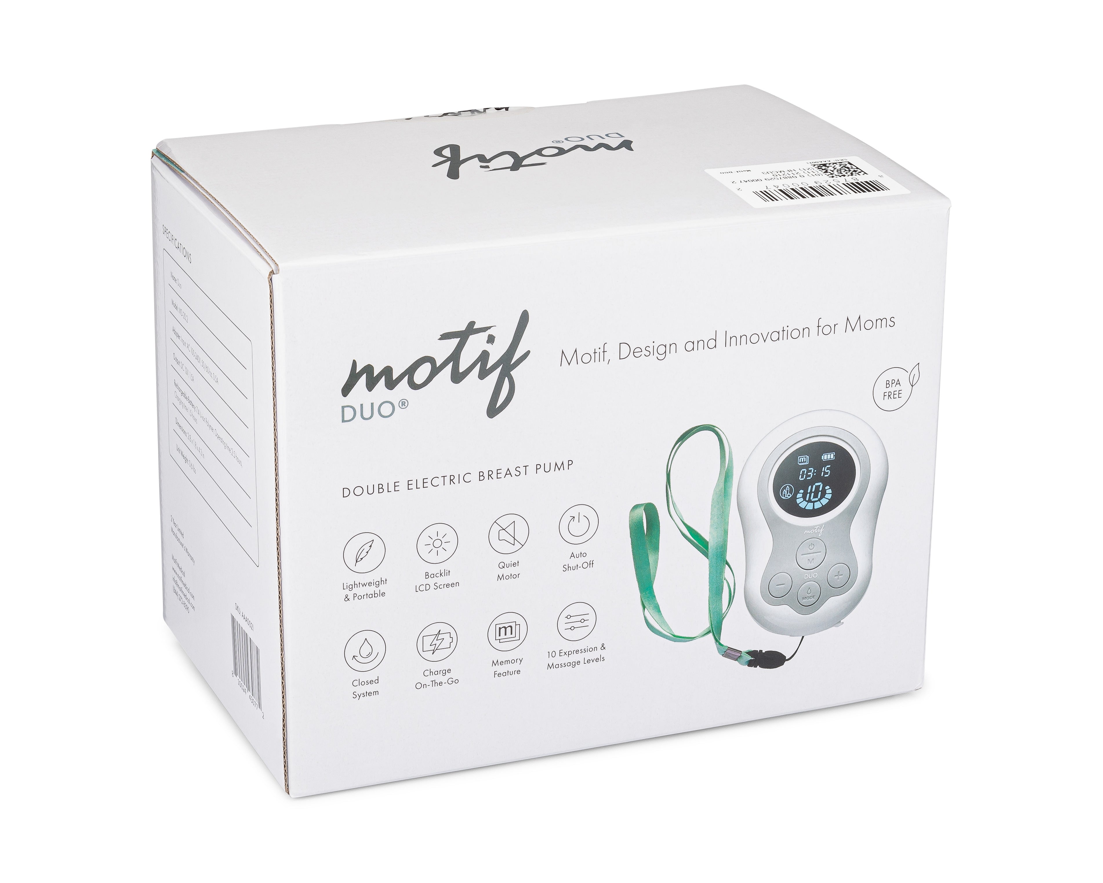 Motif Medical Duo Double Electric Breast Pump box facing forward