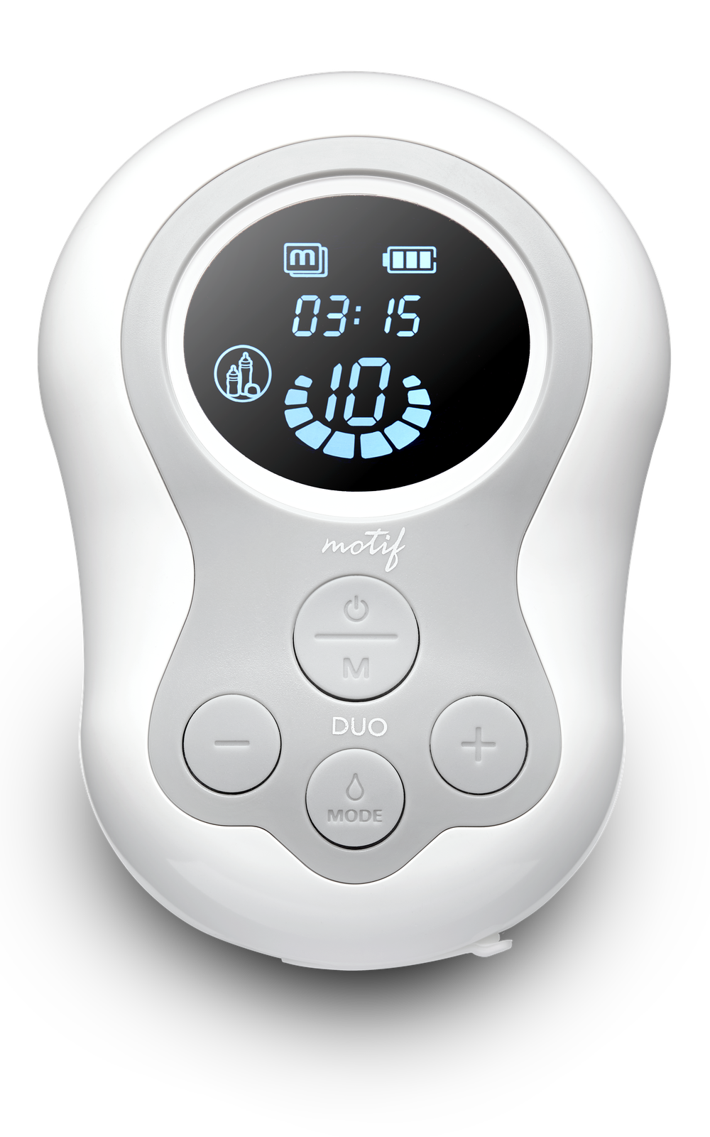 Motif Medical Duo Double Electric Breast Pump handheld unit showing digital display