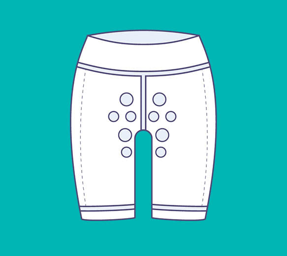 Illustration of HidraWear Briefs For Women showing the front ventilated area where HidraWear Dressings are placed in the garment