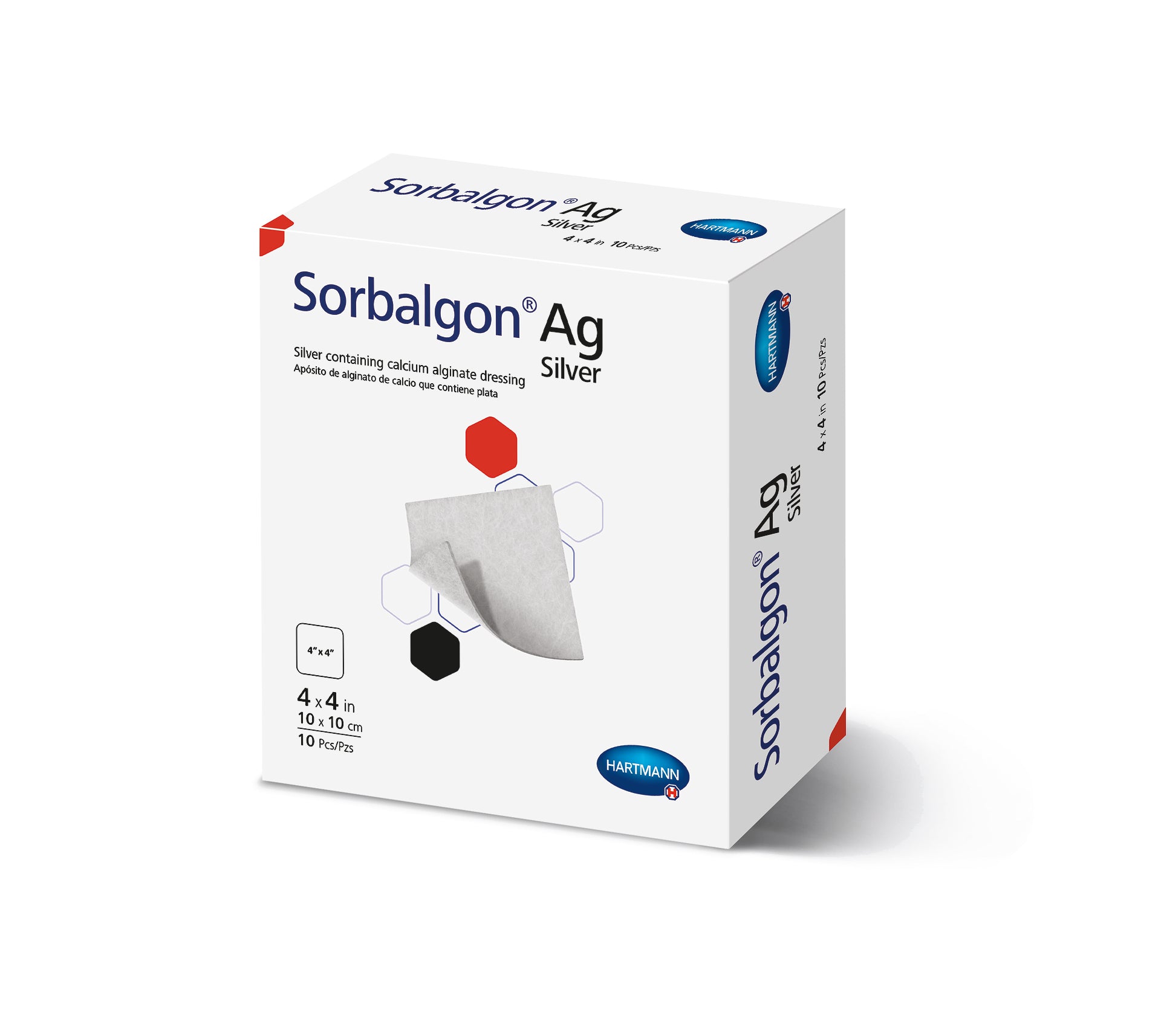Sorbalgon Ag Calcium Alginate Dressing With Silver box of 10 4x4