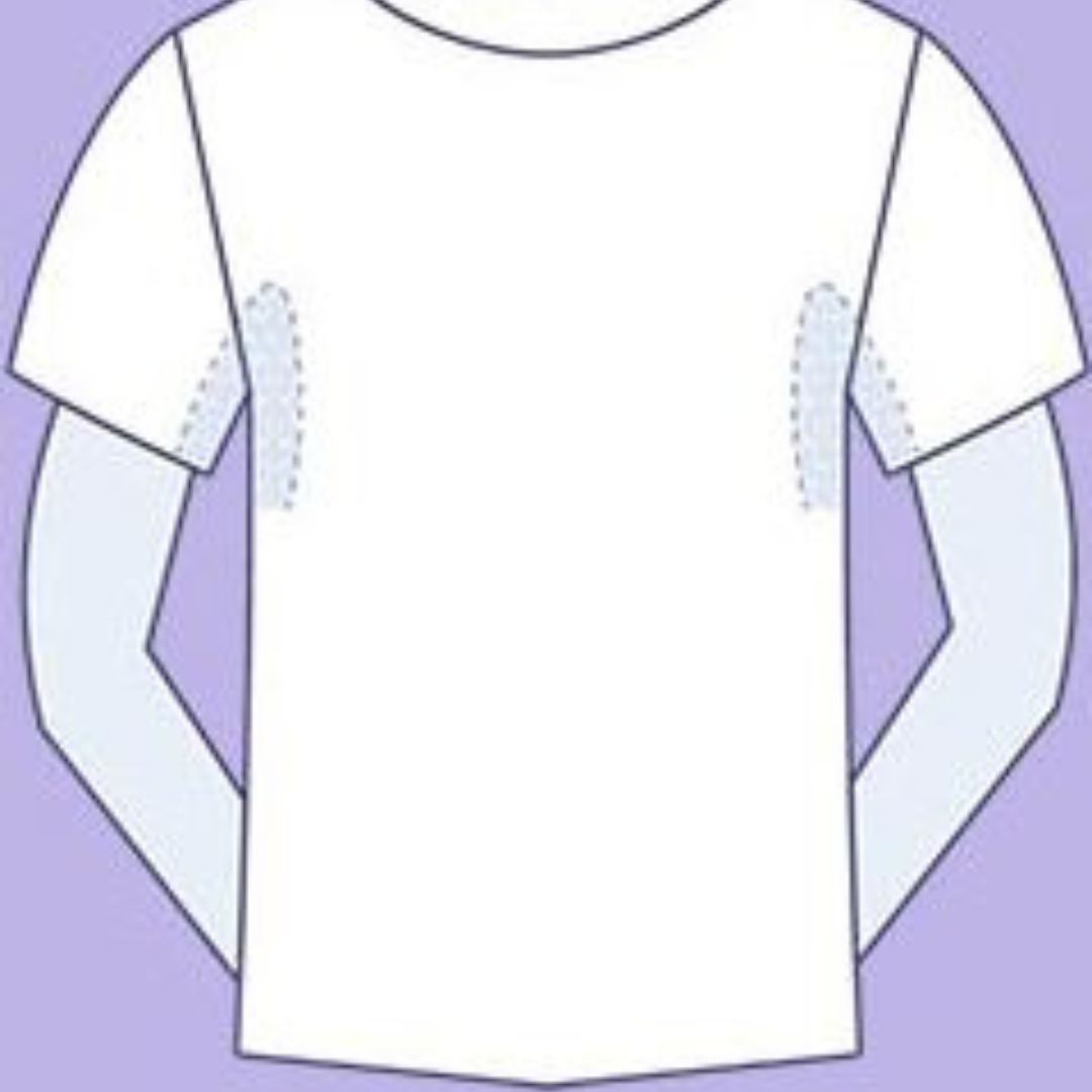 Illustration of HidraWear AX T-shirt emphasising the underarm area where the HidraWear Dressings are placed