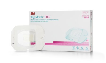 I.V. Dressing with CHG 3M™ Tegaderm™ CHG (Chlorhexidine Gluconate) / Film 4 X 4-3/4 Inch Sterile