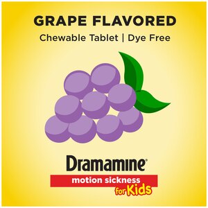 Dramamine Chewable Motion Sickness Relief for Kids, Grape, 8 CT