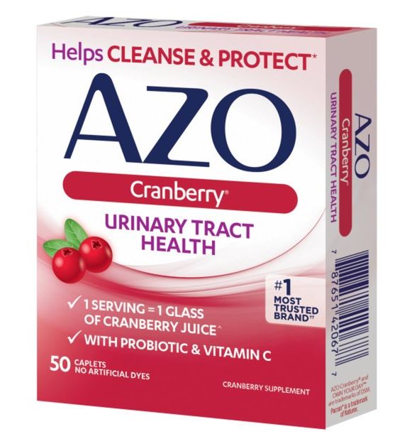 Azo Cranberry Caplets box facing left to show the sku on the side of the box