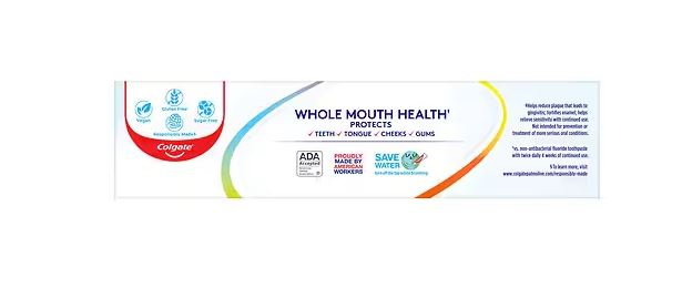 Colgate Total Whole Mouth Fresh Clean Mint Toothpaste protects teeth, tongue, cheeks and gums
