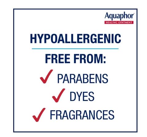 Aquaphor Healing Ointment Petrolatum is hypoallergenic - Free From: Parabens, Dyes, Fragrances