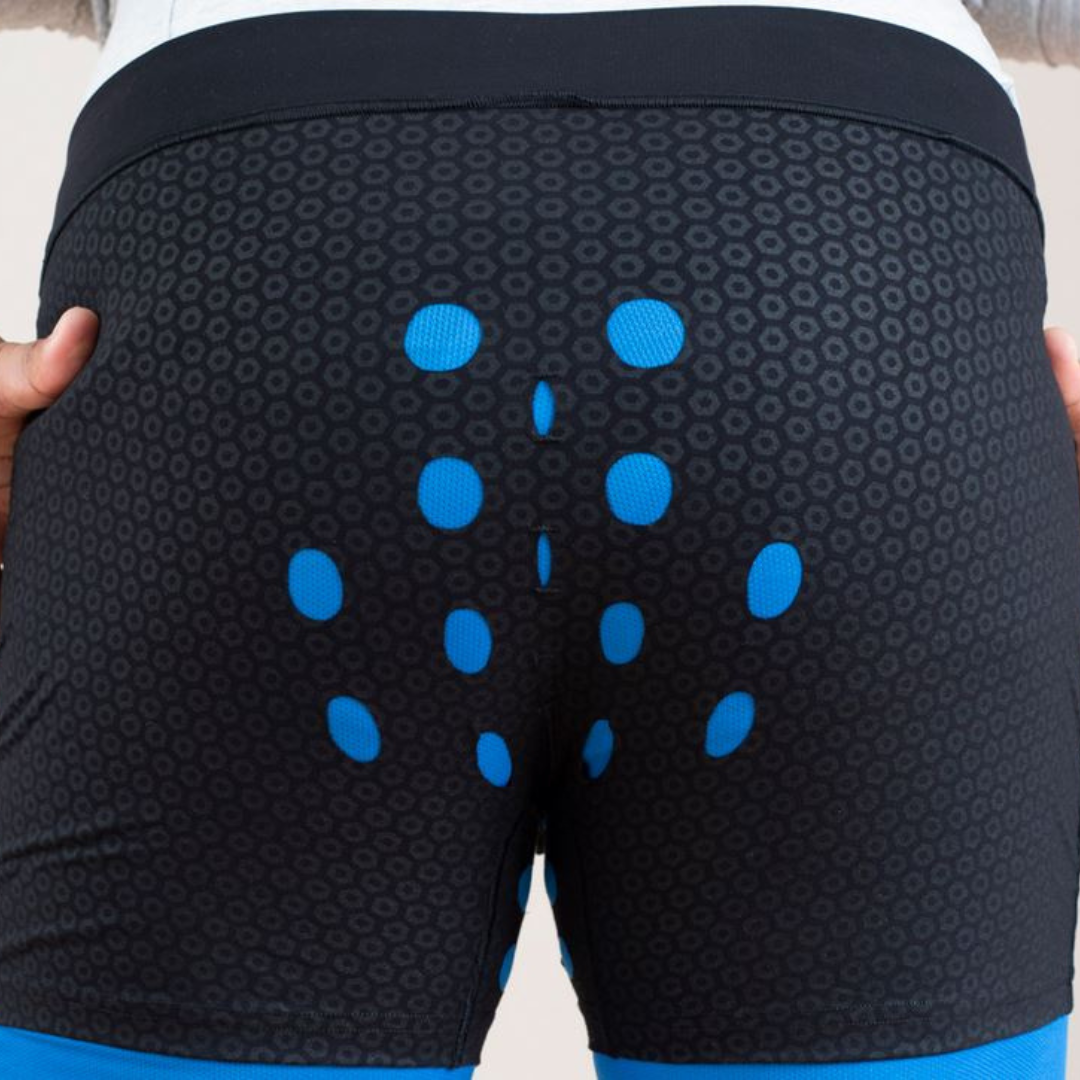 Man wearing HidraWear Boxer Briefs For Men close up on ventilated area where HidraWear Dressing is placed