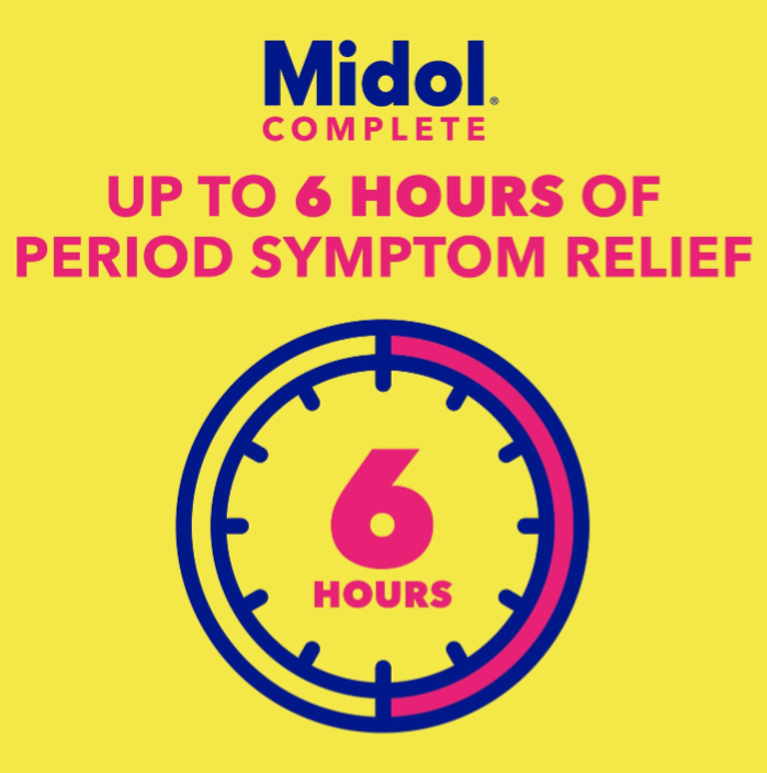 Midol Complete up to 6 hours of period symptom relief