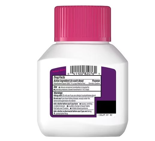 MiraLAX Laxative Powder back of bottle drug facts label