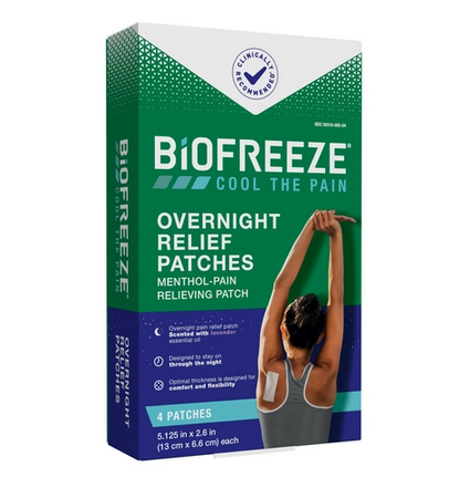 Biofreeze Overnight Relief Patches - Menthol Pain Relieving Patch - 4 Patches Per Box