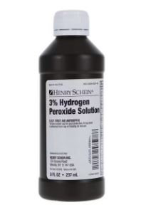 Brown bottle white white label and cap of 3% Hydrogen Peroxide Solution