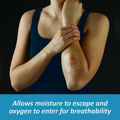 Tegaderm Film allows moisture to escape and oxygen to enter for breathability
