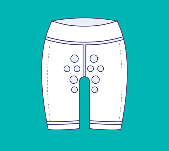 Illustration of HidraWear Briefs For Women showing the front ventilated area where HidraWear Dressings are placed in the garment