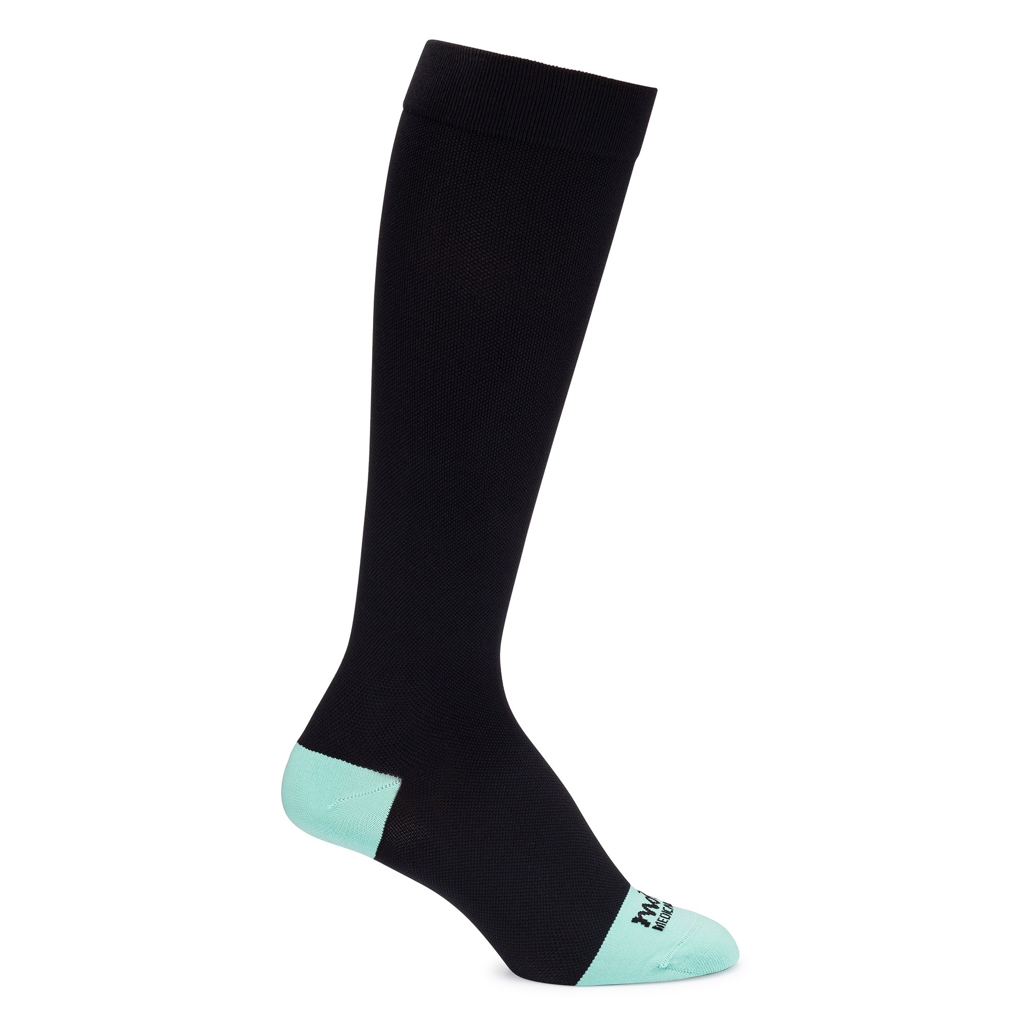 Black tall sock with mint green toe and heel caps-Motif Medical Gradient Maternity Compression Socks