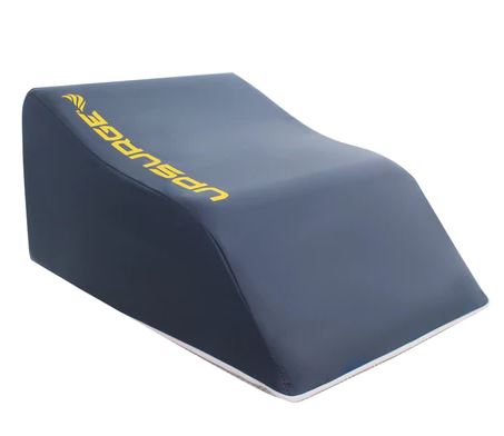 Slate Blue Cover And Yellow Lettering Upsurge Recovery Leg Rest With White Background