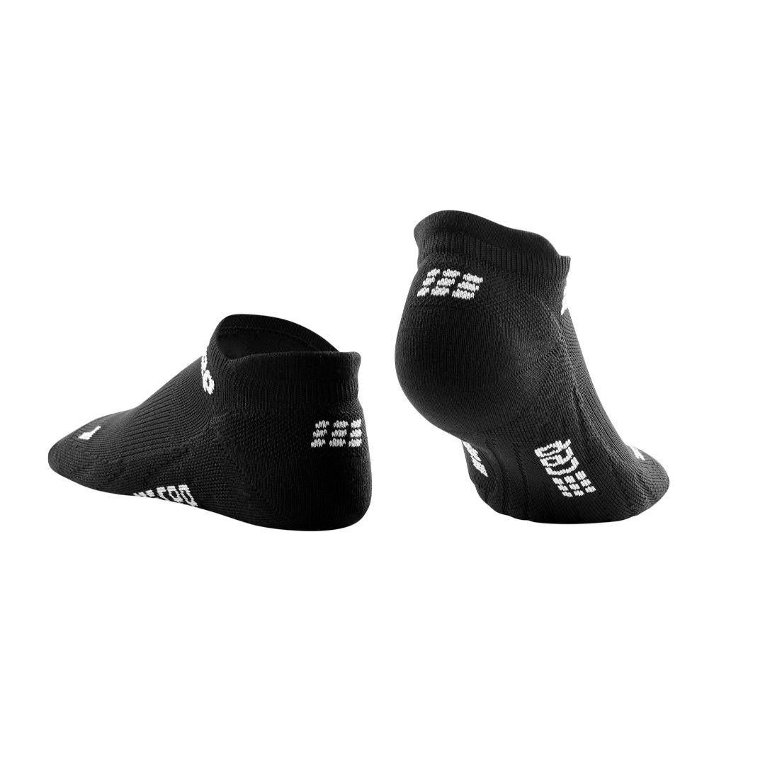 Black CEP No Show Compression Socks viewed from the back with white logo