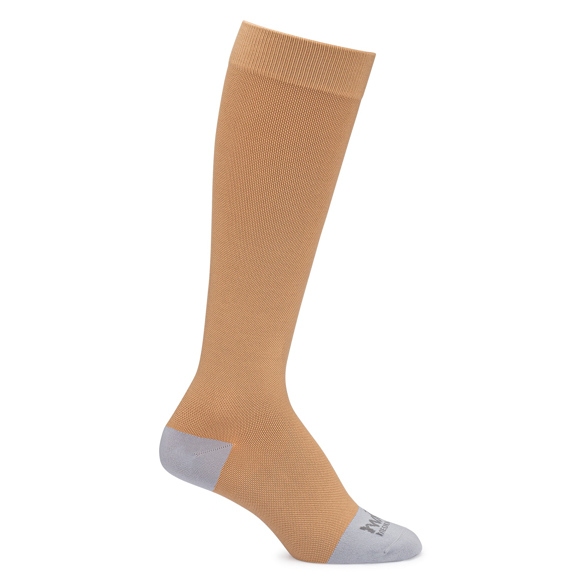 Beige tall sock with grey toe and heel caps-Motif Medical Gradient Maternity Compression Socks