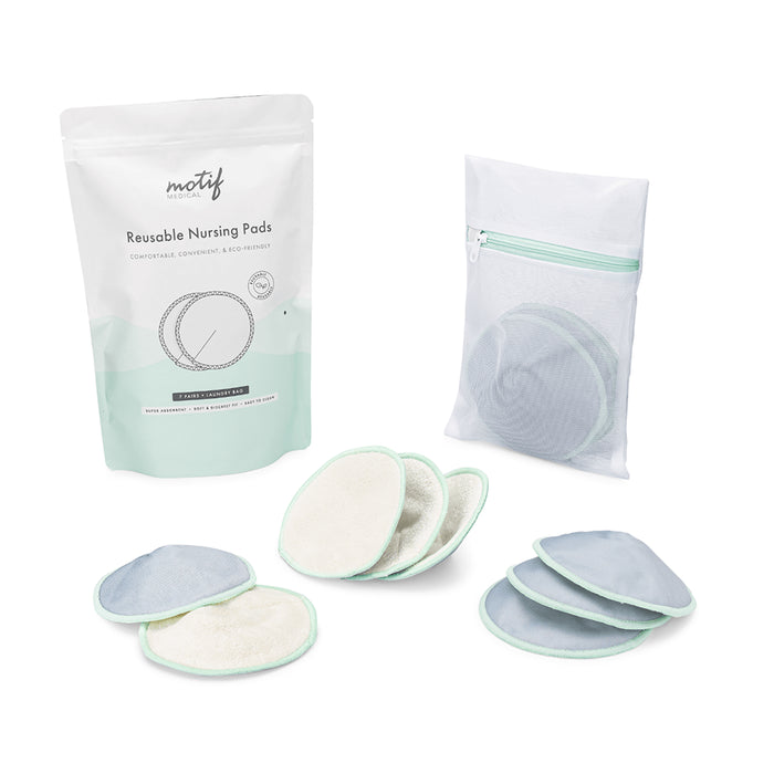 Organic Bamboo Nursing Breast Pads - 14 Washable Pads + Wash Bag